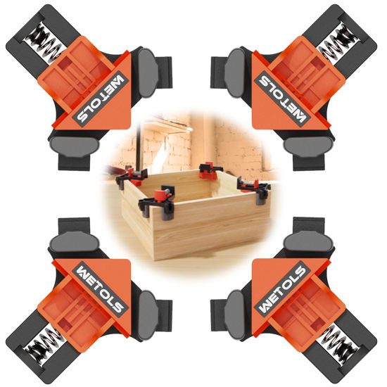 Picture of WETOLS Corner Clamp for Woodworking, 90 Degree Right Angle Clamp, Wood Clamps, 4Pcs Adjustable Spring Loaded Woodworking Clamp, Gifts for Dad, Birthday Gifts for Men, Photo Framing, Orange
