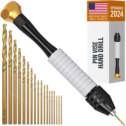 Picture of CRAFT911 Pin Vise Hand Drill Manual - Jewelry Drill w/Micro Drill Bits (0.8mm-2.5mm) - Rotary Craft Drill for Jewelry Making, Resin, Wood, Plastic, Miniature, Beads, Clay Etc