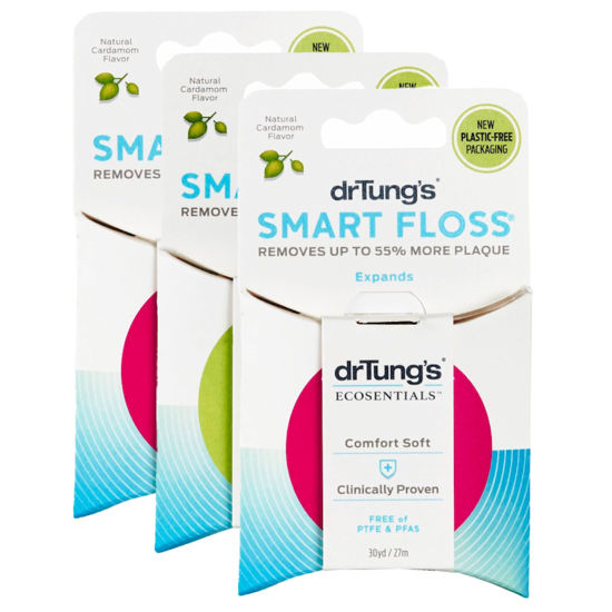 Picture of DrTung's Smart Floss - Natural, PTFE & PFAS Free Floss, Gentle on Gums, Expands & Stretches, BPA Free Floss - Natural Dental Floss Cardamom Flavor (Pack of 3)