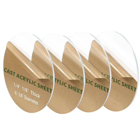 Picture of 4 Pieces 1/8" Round Plexiglass Sheet, 6 Inch Diameter Clear Acrylic Circle, Round Cake Disk Acrylic Sheet, Plexiglass Table Top, Round Acrylic Backdrop
