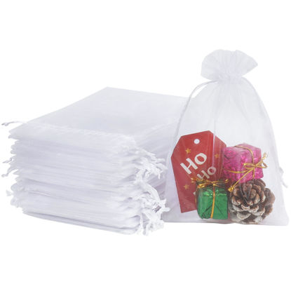 Picture of HRX Package 100pcs White Organza Bags, 4x6 inch Mesh Bags Drawstring Gift Bags Jewelry Pouches for Candy Wedding Favors Christmas