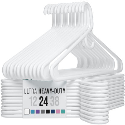 Picture of NEATERIZE Ultra Heavy Duty Plastic Clothes Hangers - White - Durable Coat, Suit and Clothes Hanger. Perchas De Ropa (24 Pack - White)