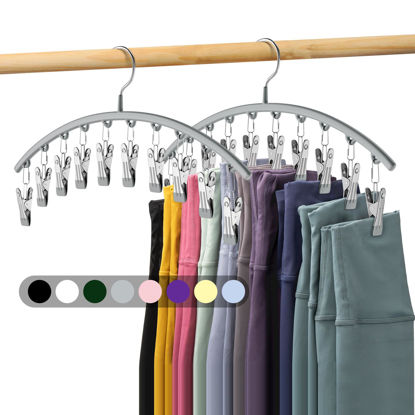 Picture of Volnamal Legging Organizer for Closet, Metal Yoga Pants Hanger w/Rubber Coated 2 Pack w/10 Clips Hold 20 Leggings, Hangers Space Saving Hanging Closet Organizer for Closet Organizers and Storage-Grey