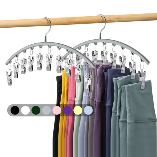 Picture of Volnamal Legging Organizer for Closet, Metal Yoga Pants Hanger w/Rubber Coated 2 Pack w/10 Clips Hold 20 Leggings, Hangers Space Saving Hanging Closet Organizer for Closet Organizers and Storage-Grey
