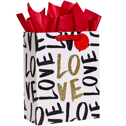 Picture of SUNCOLOR 13" Large Gift Bag with tissue paper for Valentines Day/Birthday/Mother's day/Father's day and more (LOVE)