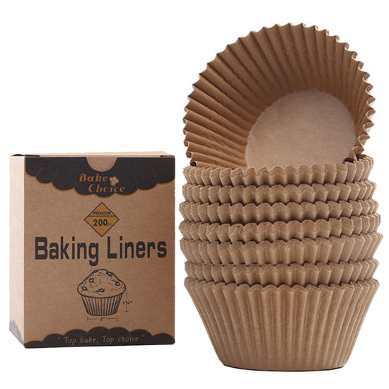 Picture of Bake Choice Non-stick 200pcs Standard Cupcake Liners for Baking, Natural, Food-grade Cupcake Wrapper, Greaseproof Parchment Muffin Liners