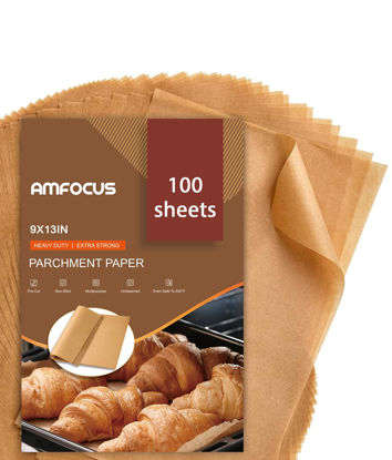 Picture of Parchment Paper Sheets, 9x13 In Non-Stick Precut Baking Parchment for Baking, Grilling, Air Fryer, Steaming, and More (Unbleached) - Quarter Sheet Size, Perfect for Bread, Cakes, Cookies, 100PCS