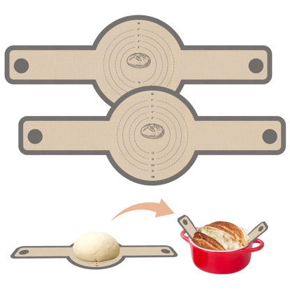 Picture of Silicone Bread Sling for Dutch Oven, 2 PCS Non-Stick & Easy Clean Reusable Silicone Bread Baking Mats with Long Handles, Easy to Transfer Sourdough Bread