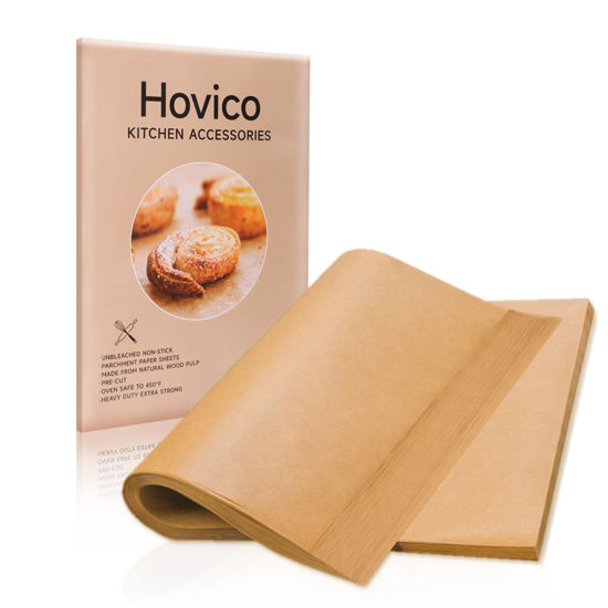 Picture of Hovico 130PCS Parchment Paper Baking Sheets, 9x13 Inch, Precut Non-Stick Parchment Sheets for Baking, Grilling, Air Fryer, Steaming, and More (Unbleached) - Perfect for BBQ, Picnic, Festival, Bread