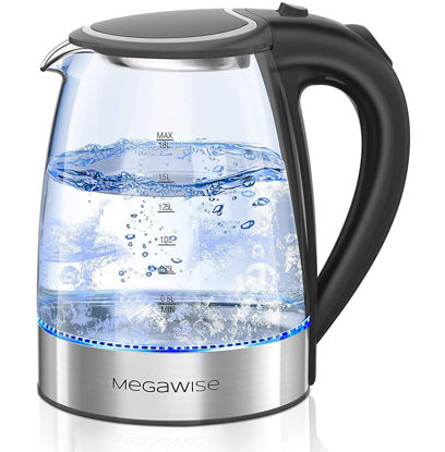 Picture of MegaWise Electric Kettle, 1.8L Borosilicate Glass Tea Kettle with LED Light, Auto Shut-Off and Boil-Dry Protection Cordless Kettle Fast Boiling