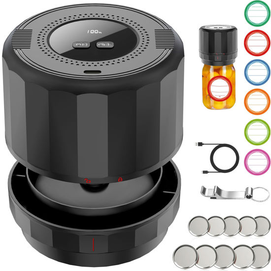 Picture of M11 Mason Jar Vacuum Sealer - Electric Mason Jar Vacuum Sealer Kit with Wide and Regular Mouth Mason Lids, Jar Vacuum Sealer for Canning Jars, Vacuum Sealing Machine for Food Storage