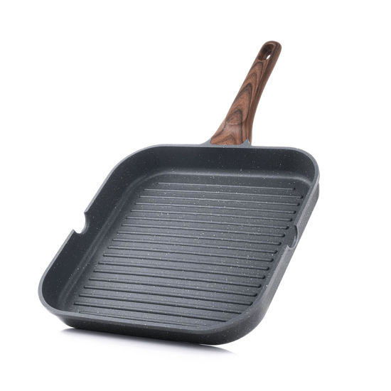 Picture of SENSARTE Nonstick Grill Pan for Stove Tops, Versatile Griddle with Pour Spouts, Square Big Cooking Surface, Durable Skillet Indoor & Outdoor Grilling. PFOA Free, 9.5 Inch