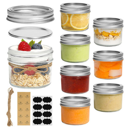 Picture of ComSaf Mini Mason Jars 4oz - 8 Pack, Regular Mouth Mason Jar with Lids and Seal Bands, Small Glass Canning Jar for Spice, Jam, Honey, Jelly, Dessert, Shower Wedding Favors, DIY Candles Decor