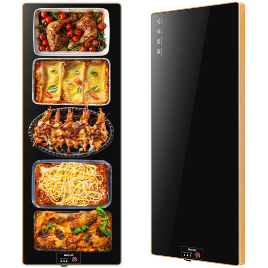 Picture of Electric Warming Tray（Extra Long 40”x12”），Food Warmer with Thermostat and Full Surface Heating，Food Warming Mat with 2 Temperature Modes for Parties Buffet，Gatherings，Gold Edge Warming Mat for Food