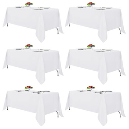 Picture of Fitable White Tablecloths for Rectangle Tables, 6 Pack - 70 x 120 Inches - Reusable and Washable Table Clothes for 6-8 Ft Tables, Polyester Fabric Table Covers for Wedding, Party, Banquet