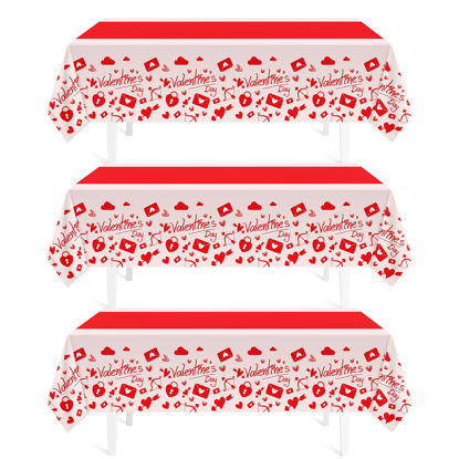 Picture of Valentines Day Tablecloth Decorations for Party,3 Pack Disposable Plastic Valentines Tablecloth 54" x 108", Pink Table Cloths for Party Supplies,Valentines Day Decor for Wedding Engagement Anniversary