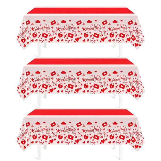 Picture of Valentines Day Tablecloth Decorations for Party,3 Pack Disposable Plastic Valentines Tablecloth 54" x 108", Pink Table Cloths for Party Supplies,Valentines Day Decor for Wedding Engagement Anniversary