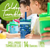 Picture of REDUCE 14 Oz Coldee Kids Tumbler with Lid and Straw - Coldee Insulated Travel Mug - Spill-Proof, Sweatproof Stainless Steel, BPA-Free - Includes Handle, Reusable Silicone Straw - Nautical Mist
