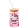 Picture of Silver Buffalo Sanrio Hello Kitty Waving Pink Glass Jar Tumbler with Bamboo Lid and Glass Straw, 16 Ounces