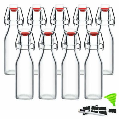 Picture of ZEBEIYU Swing Top Glass Bottles 8 oz with Airtight Lids for Home Brewing, Kombucha, Kefir, Vanilla Extract, Beer, Oil, Vinegar, Homemade Juices, Water,Soda Set of 9