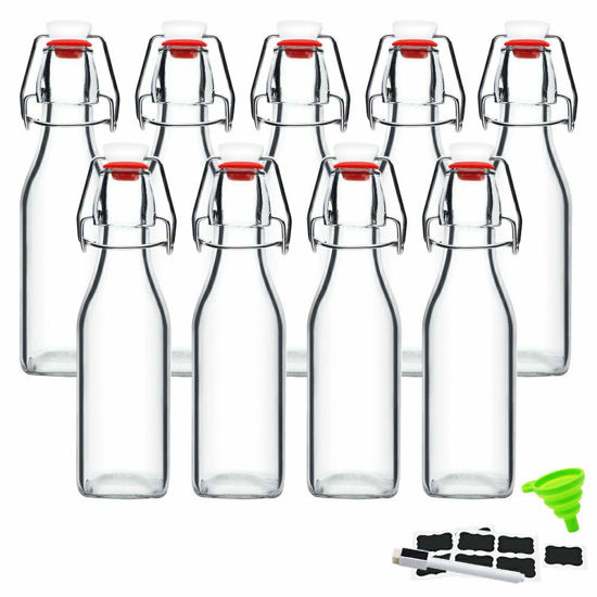 Picture of ZEBEIYU Swing Top Glass Bottles 8 oz with Airtight Lids for Home Brewing, Kombucha, Kefir, Vanilla Extract, Beer, Oil, Vinegar, Homemade Juices, Water,Soda Set of 9
