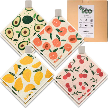 Picture of Eulnars Swedish Dishcloths for Kitchen, 8 Pack Reusable Paper Towels with Clips, Non-Scratch Swedish Kitchen Towels, Super Absorbent Cellulose Sponge Cloths, Biodegradable, Dishwasher Safe, No Odor
