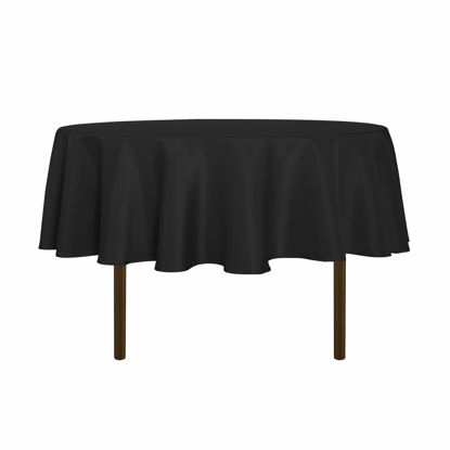 Picture of sancua Round Tablecloth - 60 Inch - Water Resistant Spill Proof Washable Polyester Table Cloth Decorative Fabric Table Cover for Dining Table, Buffet Parties and Camping, Black