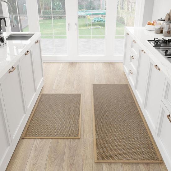 Picture of SUMLANS Kitchen Mat Set of 2 PCS, Cushioned Non Slip Rugs for Kitchen Floor, Absorbent Runner Comfort Standing Mats Washable for Kitchen, Office, Home (Brown, 17.3"x47"+17.3"x30")
