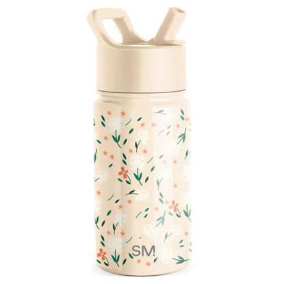 Picture of Simple Modern Kids Water Bottle with Straw Lid | Insulated Stainless Steel Reusable Tumbler for Toddlers, School | Summit Collection | 14oz, Chloe Floral