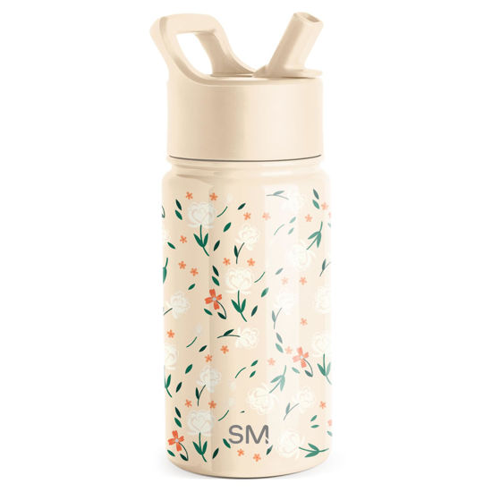 Picture of Simple Modern Kids Water Bottle with Straw Lid | Insulated Stainless Steel Reusable Tumbler for Toddlers, School | Summit Collection | 14oz, Chloe Floral