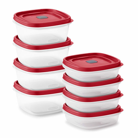 Picture of Rubbermaid 16-Piece BPA-Free Plastic Food Storage Set, Red Vented Lids - Microwave, Dishwasher Safe: Perfect for Meal Prep, Leftovers, and Kitchen Organization