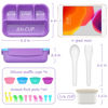 Picture of QQKO Bento Lunch Box with 4 Compartments, Sauce Container, Utensils, Food Picks and Muffin Cups for School - Purple