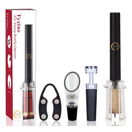 Picture of Air Pressure Pump Bottle Opener With Foil Cutter,Aerator Pourer,Vacuum Stopper(4PCS),Simple Cork Remover,Efficient Corkscrew Bottle Opener,Great For Wine Lovers,Perfect Wine Gift.