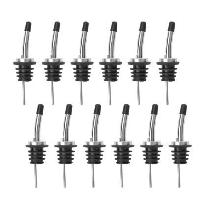 Picture of AOZITA 12 Pack Classic Bottle Pourers, Stainless Steel Liquor Pour Spouts Tapered Spout - Liquor Pourers with Rubber Dust Caps for Alcohol, Olive Oil,Bar Bartender Accessories