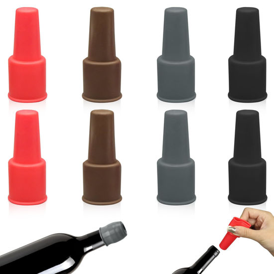 Picture of 8Pcs Silicone Wine Stopper for Wine Bottles, Reusable Sparkling Wine Bottle Stopper, Silicone Wine Seal Stopper, Wine Bottle Cover Caps to Keep Wine Fresh, Beer Champagne Stopper Home Use(4 Colors)