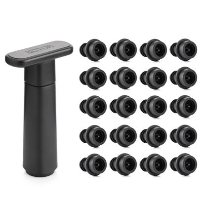Picture of WOTOR Wine Saver Vacuum Pump with 20 Stoppers, Wine Stopper, Wine Preserver, Reusable Bottle Sealer Keeps Wine Fresh