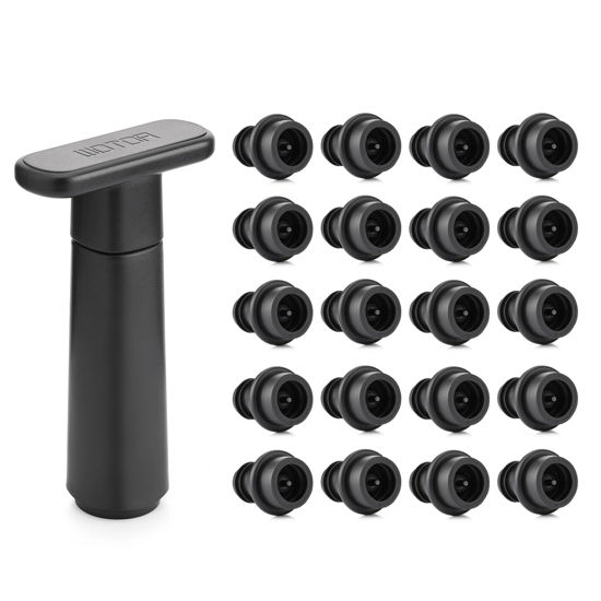 Picture of WOTOR Wine Saver Vacuum Pump with 20 Stoppers, Wine Stopper, Wine Preserver, Reusable Bottle Sealer Keeps Wine Fresh