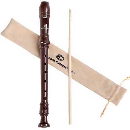 Picture of Soprano Recorder Instrument for Beginners Student - German Fingering 8 Hole Flute ABS Descant Recorders 3pcs Removable with Cleaning Rod and Storage Bag, Brown