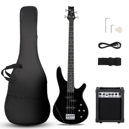 Picture of Ktaxon Electric Bass Guitar 4 String Bass Guitar with 20 Watt Amplifier, PJ Type Pickup, Naturally air-dried Maple Neck, Rosewood Fretboard, Basswood Body(Black)