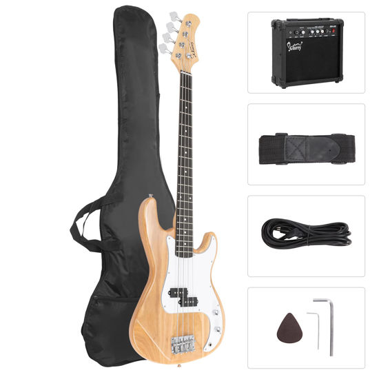 Picture of GLARRY Full Size Electric Bass Guitar with 20W AMP, 4 String Beginner Starter Kit with Accessories including Cable, Strap, Bag for Kids and Adults (Burly Wood)