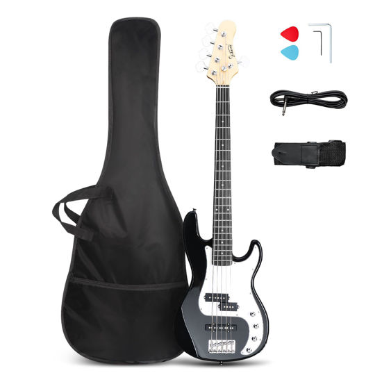 Picture of Glarry 5 String Electric Bass Guitar, Full Size Right Handed Rosewood Fretboard Bass Kit with Strap, Cable and Pick (GP Series-Black)