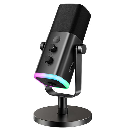 Picture of FIFINE USB/XLR Dynamic Microphone for Podcast Recording, PC Computer Gaming Streaming Mic with RGB Light, Mute Button, Headphones Jack, Desktop Stand, Vocal Mic for Singing YouTube-AmpliGame AM8