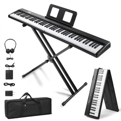 Picture of Ktaxon 88 Key Foldable Electronic Keyboard Piano Set, Semi-Weighted Electric Piano Digital Piano with Dual X Stand, Dual Bluetooth Mode, 1000 Rhythms, 1000 Tones and 50 Demos for Beginners Adults