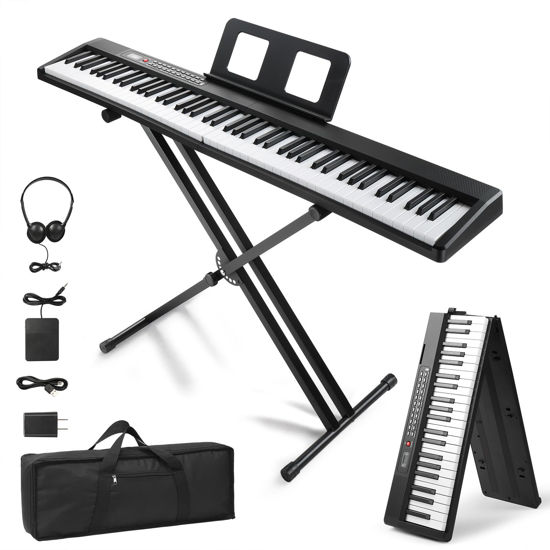 Picture of Ktaxon 88 Key Foldable Electronic Keyboard Piano Set, Semi-Weighted Electric Piano Digital Piano with Dual X Stand, Dual Bluetooth Mode, 1000 Rhythms, 1000 Tones and 50 Demos for Beginners Adults