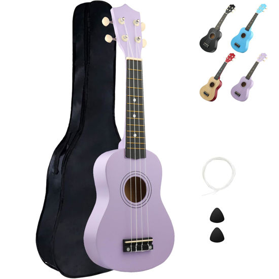 Picture of LXS Soprano Ukulele Kids Ukulele for Beginners - 21" Small Guitar Ukulele with Gig Bag, 1 Standby String and 2 Picks (Purple)