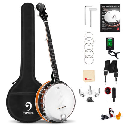 Picture of Vangoa Banjo 5 String Full Size Beginner Banjo Kit Remo Head Mahogany Resonator Banjo Closed Back with Premium Bag for Adults Teens Starters