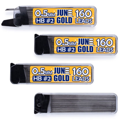 Picture of June Gold 640 Pieces, 0.5 mm HB #2 Lead Refills, 160 Pieces Per Dispenser, Fine Thickness, Break Resistant Lead/Graphite (Pack of 4 Dispensers)