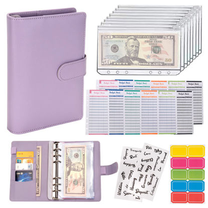 Picture of Budget Binder Cash Envelopes for Budgeting Money Organizer for Cash Money Envelopes for Cash Leather A6 Budget Binder with Zipper envelopes (Purple)