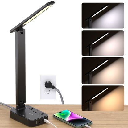 Picture of Addtam LED Desk Lamp, Power Strip with 3 Outlets 4 USB Charging Ports(2 USBC), 4 Modes 5 Level Brightness Touch Lamp, Small Desk Lamp for Home Office College Dorm Room Essentials