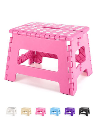 Picture of Dyforce Folding Step Stool 9", Kids Step Stool, Heavy Duty Step Stools for Adults, Compact Foot Stools, Light-Weight Toddler Step Stool for Kitchen, Bathroom, Holds Up to 300 lbs (Pink)